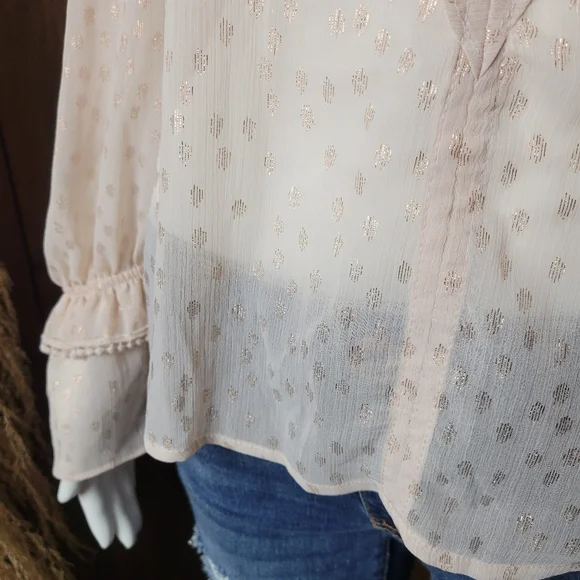 NWT Romantic Ruffled V-neck Rose Gold Polka Dot Blouse - Picture 8 of 16